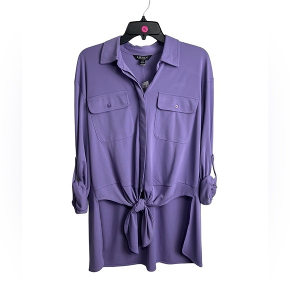 Lauren Ralph Lauren Women's Tie-Front Stretch Jersey Shirt NWT Large - Picture 5 of 9